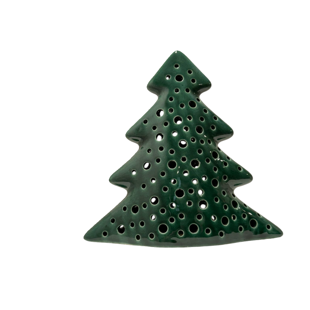 ceramic green Christmas tree shaped candle holder