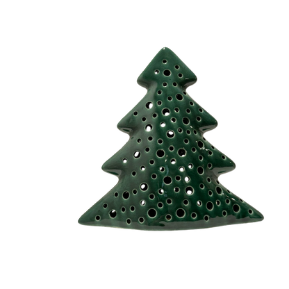 ceramic green Christmas tree shaped candle holder