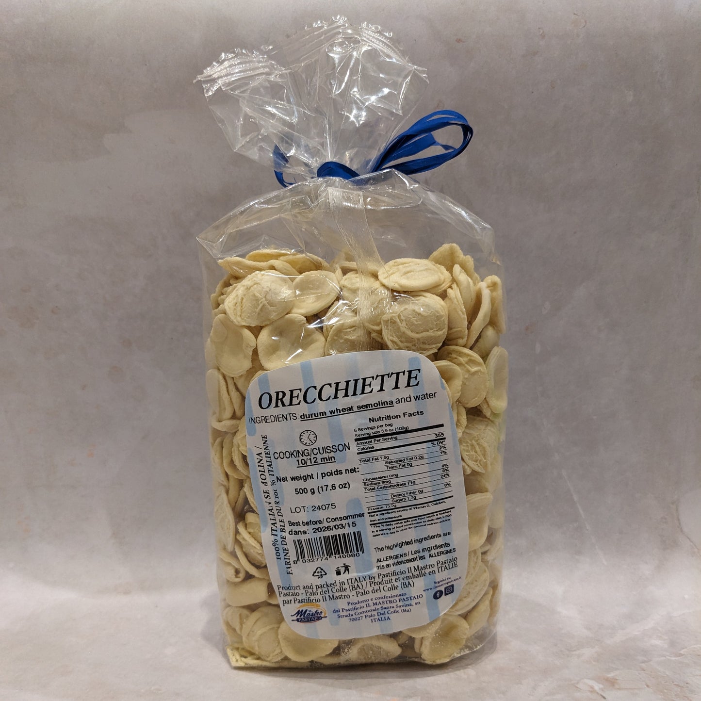 Traditional pasta 'Orecchiette' with durum wheat semolina 500 g