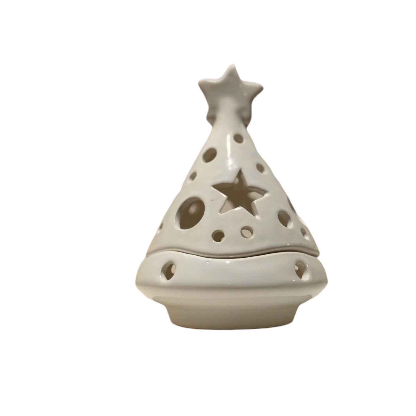 Christmas tree shaped white ceramic candle holder